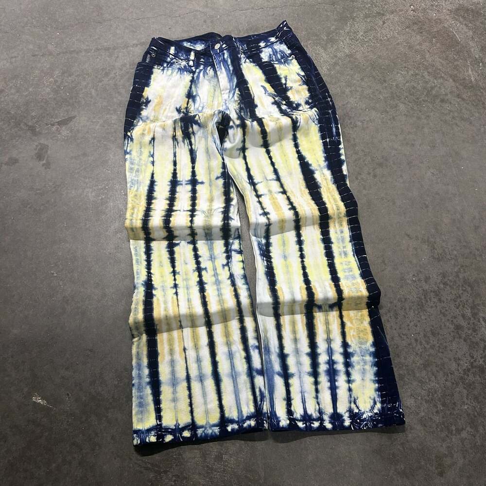 Vintage Parkers Jeans Blue and Yellow Tie Dye Flare Pants Size 20